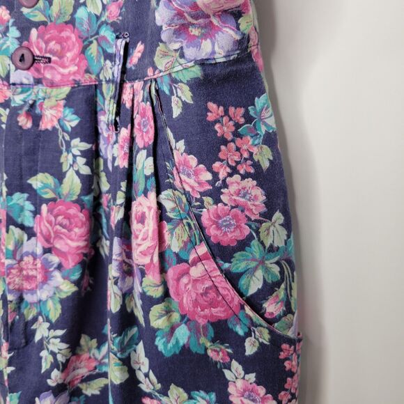 Vintage A. BYER Floral Romper 6" Inseam Size 9 Underbust Low Front 90s Kidcore - Picture 7 of 11